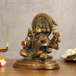 Pure Brass Panchmukhi Hanuman Statue 9.5" | Crossed Legs | Antique Bronze | 4.9 kg Exquisite Divine Strength | 9" Width, 5.5" Depth | Power & Devotion